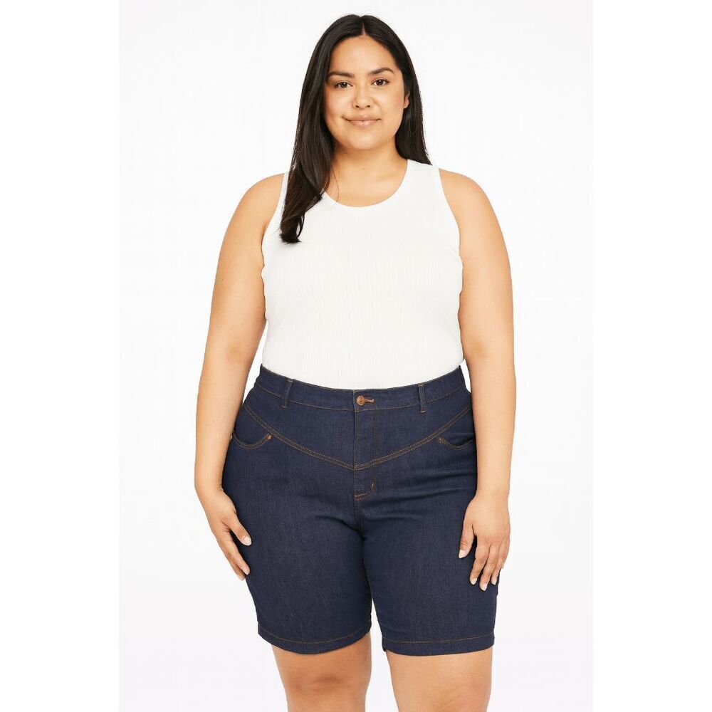 Unique Vintage Plus Size Dark Blue Denim Bermuda Western Style Shorts 1X